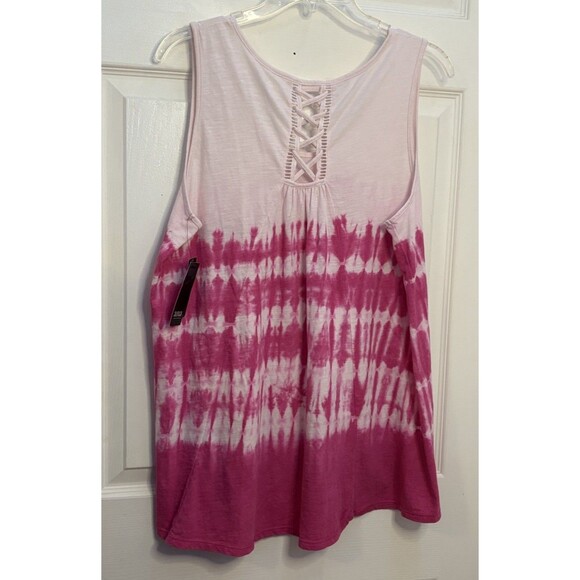 a.n.a. Women's Tye Dye Lace Back Tank Top Empire Rose Pink Size X-LARGE - Picture 2 of 8